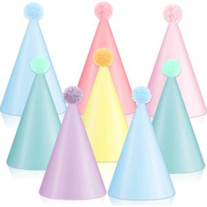 24 PCS Rainbow Party Hats - DIY Assemble Pastel Rainbow Themed Paper Hats Pastel Party Birthday Party Cone Hats Macaron Themed Party Hats for Kids and Adults Birthday, Baby Shower Party Decorations