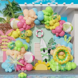 Summer Pool Party Decorations, Tropical 162pcs Pastel Colorful Balloons with Beach Ball Swimming Ring Foil Balloon for Splish Splash Birthday Hawaiian Luau Baby Shower Swimming Water Party Supplies