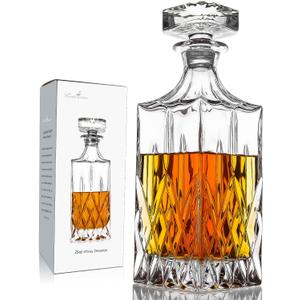 Whiskey Decanter With Glass Stopper, 25 oz Liquor Decanter For Alcohol, Wine, Scotch, Brandy or Bourbon Decanter, Lead-Free Crystal Decanter