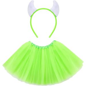 2 Pcs Halloween Monster Costume Monster Ear Headband 5 Layer Tutu Skirt for Halloween Cosplay Party Dress (Green)