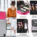 gzcz Large Capacity 16.5 inches Professional Travel Makeup Train Case Portable Artist Cosmetic Brush Organizer Storage Bag With Adjustable Dividers And Shoulder Strap for Toiletry Jewelry Rose Red