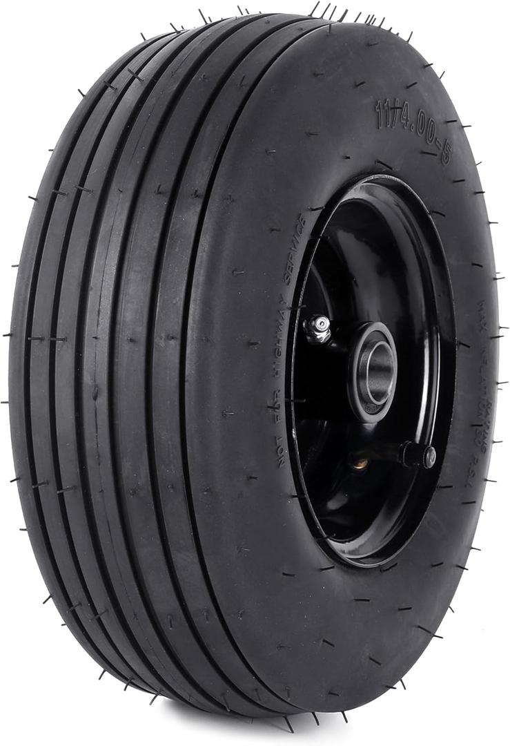 AR-PRO 11x4.00-5 Lawn Mower Tire and Wheel Assembly, 4-Ply Pneumatic Rib Tread, 3.4" Centered Hub, 3/4" Bearings, Compatible with Zero-Turn Mowers and Lawn Equipment (1-Pack)