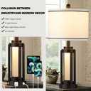 25" Modern Table Lamps Set of 2, Industrial Beside Lamps with USB A+C Charging Ports & AC Outlet, Nightstand Lamp with Glass Night Light for Living Room Bedroom End Table Decor White(4 Bulbs Included)