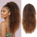 Ponytail Extension Curly Drawstring Pony Tails Hair Extensions 24 Inch Synthetic Kinky Curly Clip in Ponytail Hair Extensions for Black Women (T1B/30)