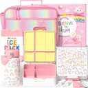 Fimibuke Kids Bento Lunch Box with 4 Compartments, Insulated lunch Bag, Stainless Steel Insulated Water Bottle, Ice Pack & Utensils Set, Birthday Gifts for Ages 3-12 Back to School Toddler Girls Boys (A10. Rainbow)