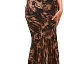 SEBOWEL Women Summer Floral Print Long Maxi Dress Sexy Backless Mesh Elegant Sleeveless Formal Wedding Guest Dress, Size M