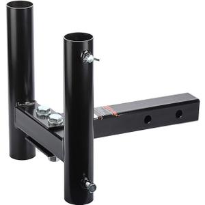 Dual Hitch Flag Mount Holder, 2" Hitch Receiver, Black Powder Coated Steel, 8.5" or 11.5" Length, 2 Positions, Adjustable Thumbscrew, Holds Flagpoles Up to 2" Diameter