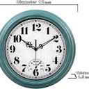 zyzamay 12 Inch Indoor Outdoor Clocks,Waterproof Wall Clock with Thermometer,Easy to Read,Non-Ticking Battery Operated Quality Quartz Clock, Decorative for Patio,Porch,Pool,Bathroom,Deck(Green)