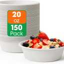 ECOLipak 20 OZ 150 Count Paper Bowls, Disposable Compostable Large Soup Bowl, Heavy Duty Bagasse Bowls for Family Lunch, Dinner Meals, Camping, Party (White)