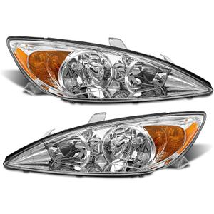 Headlight Assembly for 2002 2003 2004 Toyota Camry Chrome Housing with Amber Reflector Left and Right (Only Fits LE/XLE, Not Fits S,Bulb not Included)