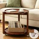 Taitiy Rolling Side Table with Wheels, Small Solid Wood Round End Table, 21.5 inch