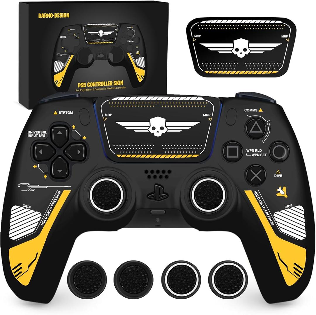 Darno Design Ps5 Controller Skin, Ps5 Controller Accessories, Silicone Grip Cover for PlayStation 5 DualSense, 4 Pcs Thumb Grip Gaps with Touch Pad Sticker - for Helldivers 2