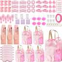 121 PCS Baby Shower Prizes for Winners Gifts Baby Shower Favors including Headband Hair Brush Compact Mirror Bath Sponges Powder Puff Hair Tie Claw Makeup Brushes Gift Bag Bridal Shower (Pink)