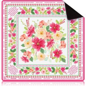 Drydiet Floral Mahjong Mat with Rules 31.5" x 31.5" Non-Slip Noise Reduction Gaming Mat for Table Cover Card Board Tile Poker Dominoes