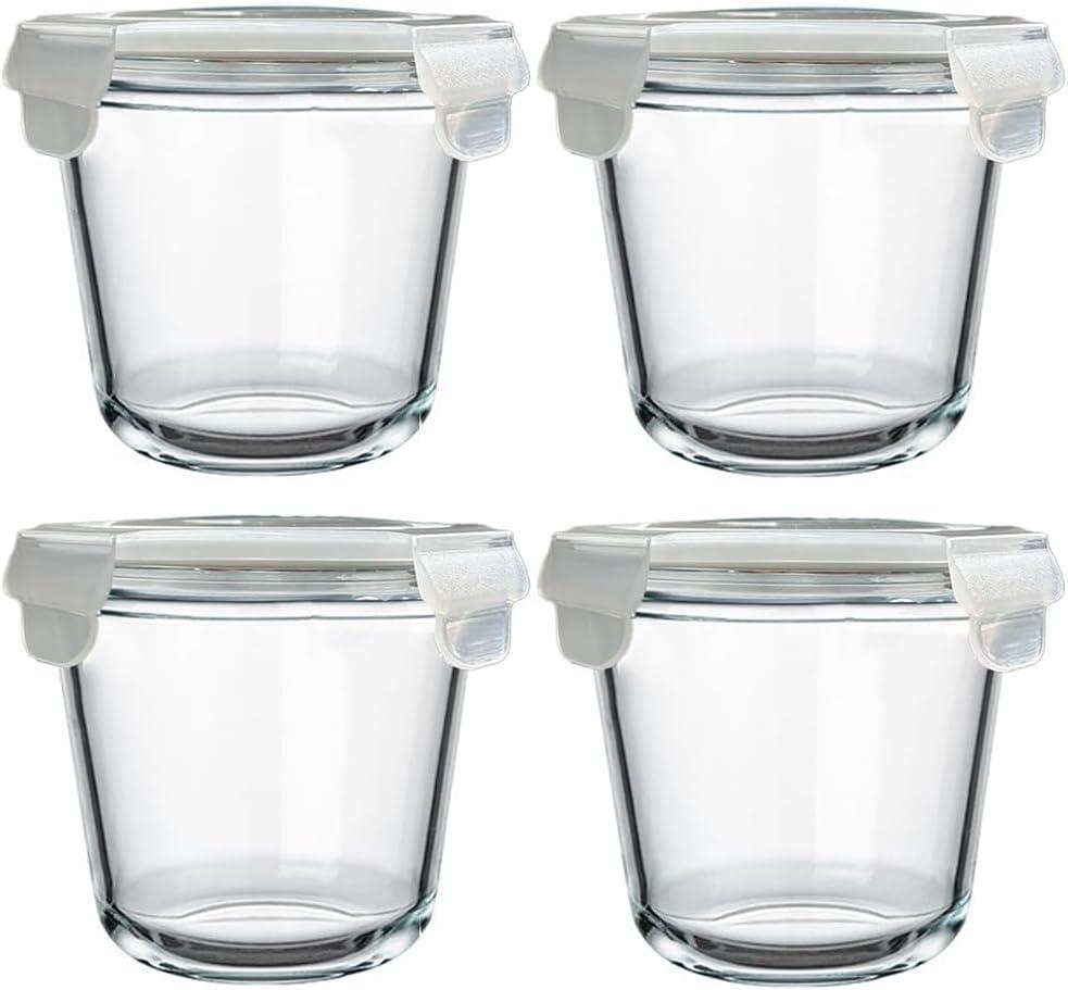 24 Oz Glass Food Storage Container, 3 Cup Glass Soup Container with Airtight Lids, Round Meal Prep Containers, Leakproof Soup Storage Container, DishwasherMicrowave & Freezer Safe (4 Pack)