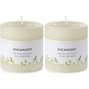 Beeswax Pillar Candles, 3x3 Inch White Hand-Rolled Honeycomb Pillar Candle Set of 2 - Dripless and Smokeless, Approx 12 Hours Hurn for Home Decor, Party, Wedding, Dinner