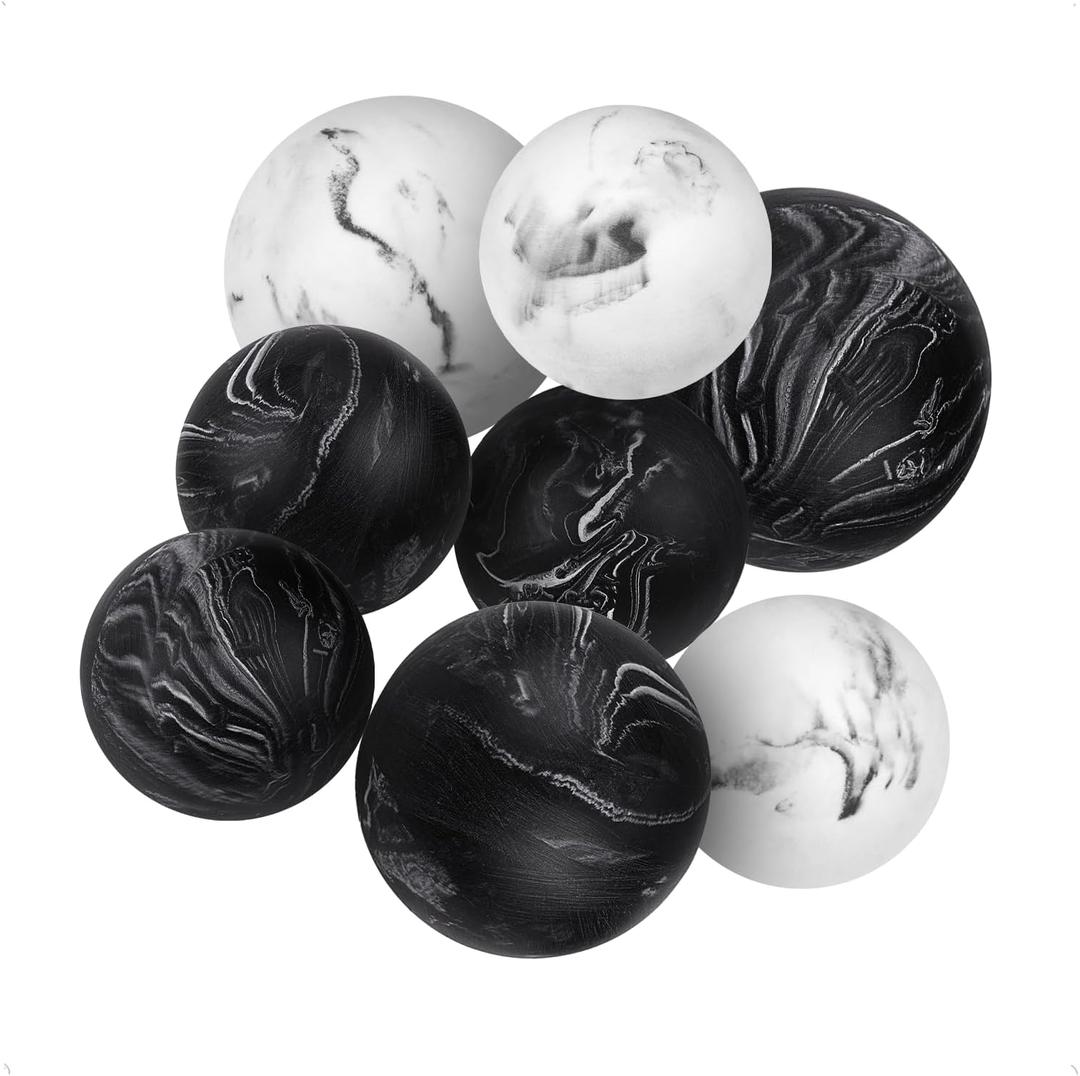 Creative Scents Black & White Small Set of 8 Marble Look Decorative Balls for Bowls Decorative Orbs Spheres for Coffee Table Centerpiece, Dining Table, Living Room - Modern Bowl Fillers for Home