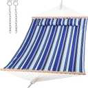 SUNCREAT Hammocks Quilted Fabric Hammock, Double Hammock with Spreader Bar, Soft Pillow, Max 475lbs Capacity, Blue Stripes  122"L x 55.1"W