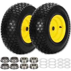 2Pcs 16x6.50-8 Tire and Wheel, 4 Ply Tubeless Lawn Mower Tires 16x6.50-8, Universal Fit Front Wheels 16x6.50x8 Lawn Tractor Tires, 3" Offset Hub, 3/4" 5/8" Bearings, 615lbs Capacity