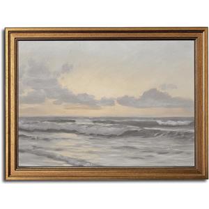 Gold Framed Wall Art Vintage Canvas Wall Art Aesthetic Coastal Landscape Sea Sky Artwork Prints Picture for Living Room Bedroom Farmhouse Bathroom Office Decor, 16x24