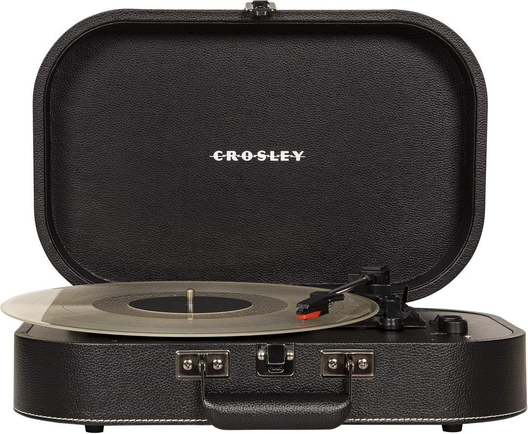 Crosley CR8009A-BK Discovery Vintage Bluetooth 3-Speed Belt-Driven Suitcase Vinyl Record Player Turntable, Black