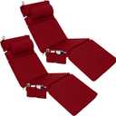 Wenqik 2 Pcs Outdoor Chaise Lounge Cushion with Pillow and Side Pocket Waterproof Lounge Chair Cushions with Pocket on Back 72 x 21 x 4 Inch Patio Pool Replacement Pad (Red)