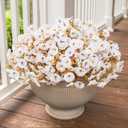 Fake Mums Artificial Fall Flowers Fake Plants for Outdoors Autumn Decor, 12 Bundles White Silk Morning Glory with Eucalyptus Look Real UV Resistant Faux Flowers for Outside Planters Front Door Yard