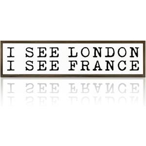 Funny Bathroom Decor Signs, I See London I See France Sign, Restroom Wall Art, Modern Farmhouse Home Decors, Kids Bathroom Decor, Decorative Wooden Table Sign, 17.8x4x1.2 inches