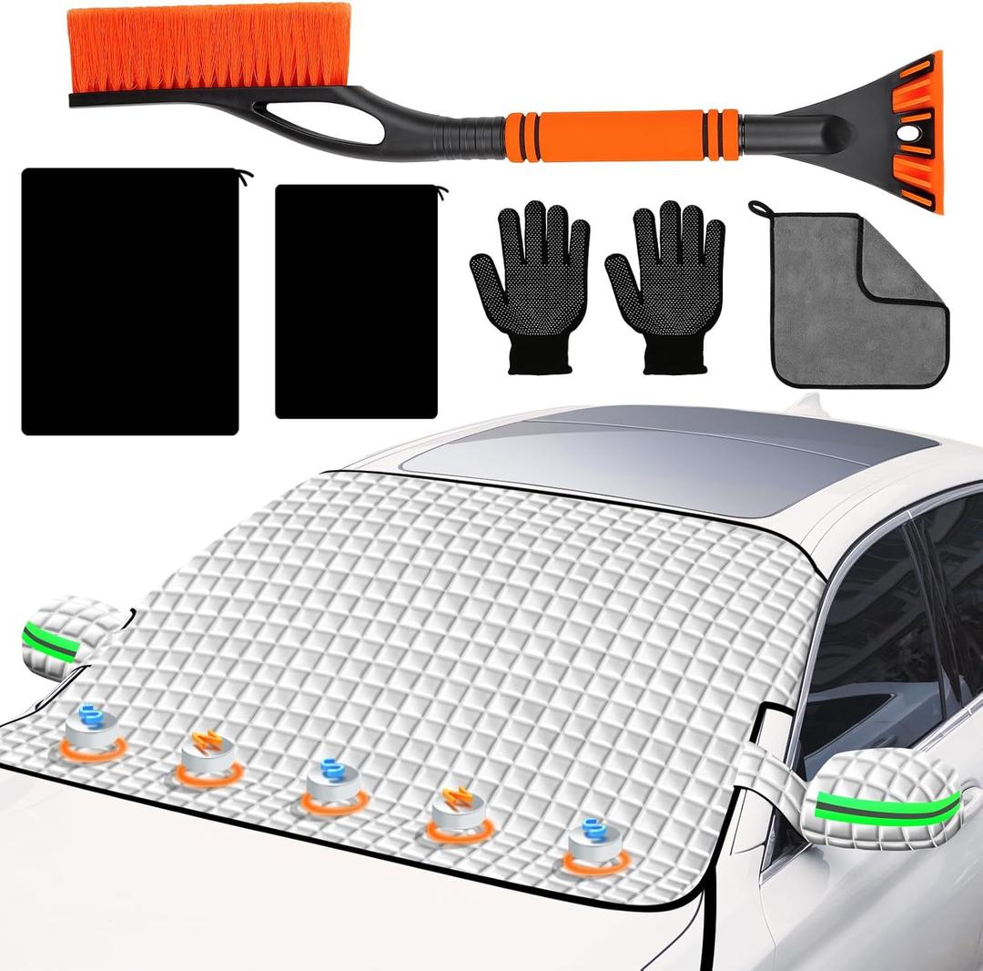 Winter Windshield Covers for Ice and Snow & Winter Car Essentials, Car Anti-Snow Cover, Snow Windshield Cover Automotive Exterior Accessories Free Car Snow Shovel, Towel, and Gloves.