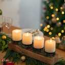 Romadedi Wood Candle Holders Christmas - Farmhouse Pillar Candle Holder with Mini Wreaths Xmas Dining Table Centerpiece Decor for Advent Winter Holiday Rustic Home Gift 16.5 Inch