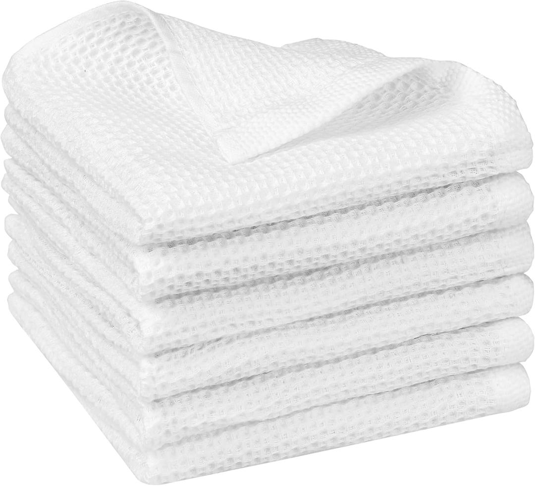uxcell 100% Cotton Dish Clothes, Double-Sided Waffle Weave Kitchen Towels, Absorbent Kitchen Dish Cloths, 14" x 14" 6 Pack White