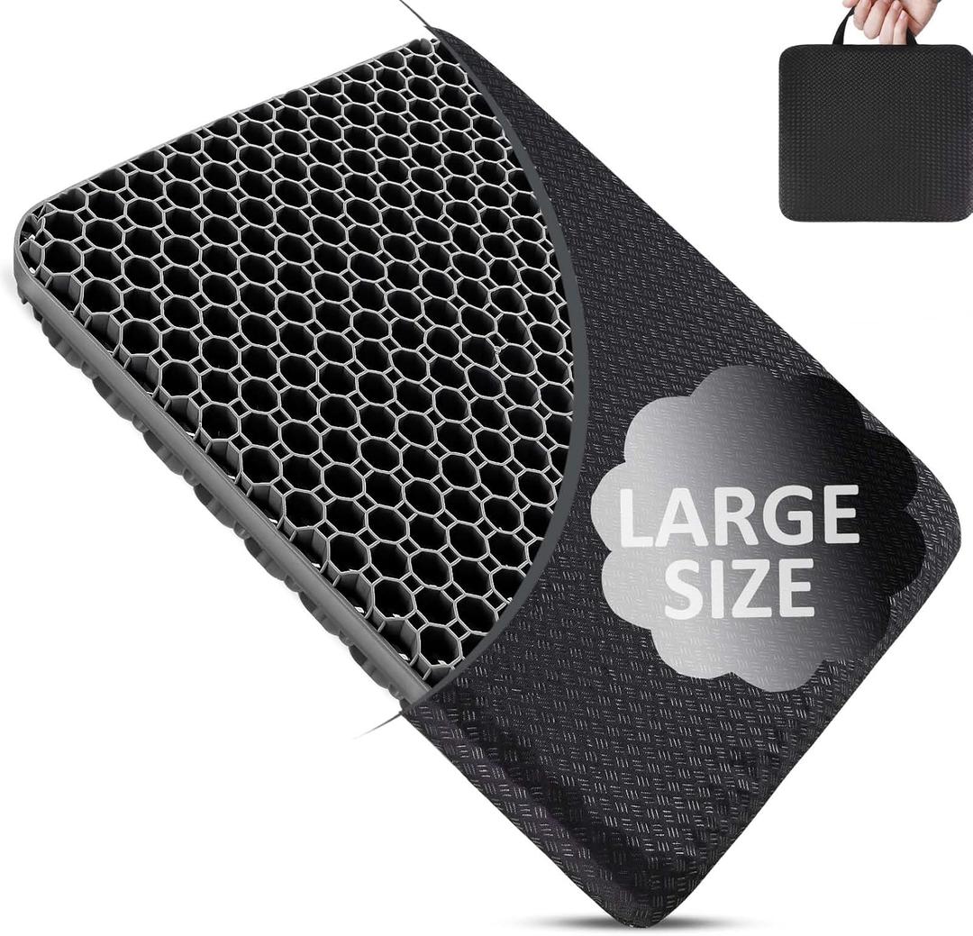 Seat Cushion, Gel Seat Cushion for Long Sitting Back, Sciatica, Tailbone Pain Relief Pad, 19in Seat Pad for Car, Office Chair, Wheelchair, Soft Support for Long Trips