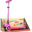 Pink Mini 3 Wheel Scooter for Kids Lean-to-Steer with LED Light-Up Wheels, Adjustable Handlebar, Wide Anti-Slip Deck, Smooth PU Wheels, Rear Foot Brake Toddler Scooter for Ages 2+