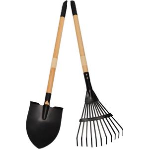 Kids Rake and Shovel Set, 2Pcs Garden Tools Metal Head with Wooden Handle, Great Gardening Gifts for Boys Girls Age 3 and Up
