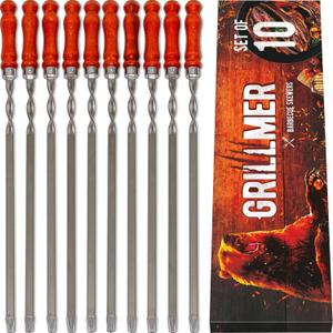 Long Stainless Steel BBQ Skewers 23.6" Shish Kabob/Kebab Sticks, Flat Heavy-Duty Metal Grilling Rods for Picanha & Shashlik, Brazilian BBQ, Set of 10