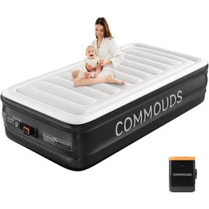 COMMOUDS Twin Air Mattress with Built-in Battery Powered Removable Pump, 18" High Inflatable Mattress, Portable Blow up Mattress, Air Bed for Camping, Home and Guest