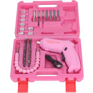 Electric Screwdriver Set, CW CCW 180 Rotatable Cordless Screwdriver Folding Rechargeable Screwdriver, 3.6V Pink USB Electric Screwdriver Portable Screw Driver Set with LED Light