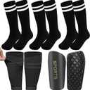 5PCS Kids Soccer Socks with Shin Guards and Shin Sleeves Set for for Age 5-12 Boys Girls Lightweight Soccer Football Equipment (Medium, Black)
