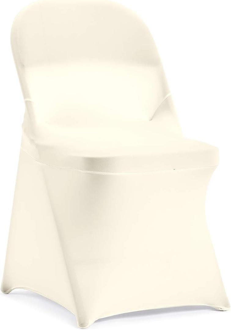 Peomeise Stretch Spandex Folding Chair Cover for Wedding Party Dining Banquet Event (Ivory, 12pcs)