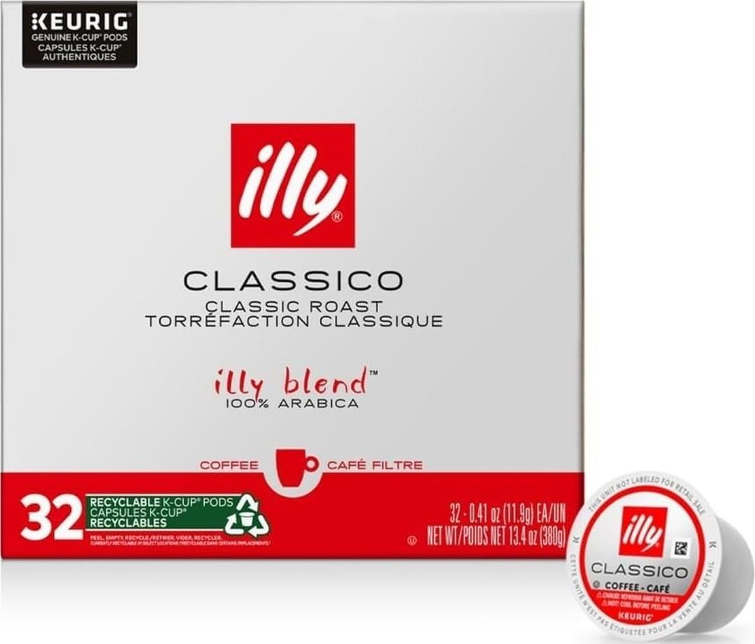 illy Coffee K Cup, Pods for Keurig Machines, Classico Medium Roast, 100% Arabica, Premium Italian Coffee, 32 Count, 1 Pack, EXP DEC032027