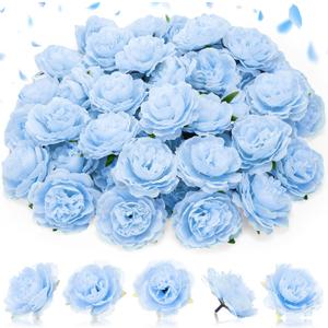 Thiccywoov 50 Pcs Artificial Flowers, 3.2 Inches Silk Rose Head Flowers Fake No Stem for Wedding Bridal Bouquet Home Floral Decor DIY Centerpieces Arrangements Party Tables Decoration(Sky Blue)