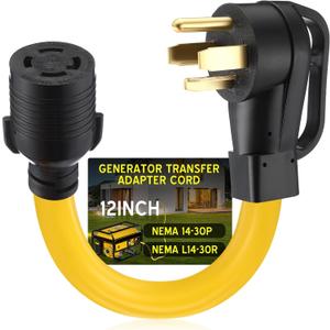 4 Prong 30 Amp Dryer Adapter Cord Compatible with NEMA 14-30P to L14-30R, 4 Prong Dryer Outlet to Generator Locking Plug Adapter Generator EV Charger Cord, STW 10 AWG, 1ft
