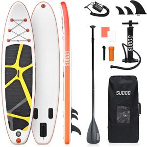Inflatable Stand Up Paddle Board 10x30, Ultra-Light SUP Board with Backpack, Pump, Paddle, Coil Leash, 3 Fins, Repair Kit, Stable SUP with Non-Slip EVA Deck for Adults & Youth (SUP-16-YK)