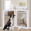 LZRS 2-Panel Freestanding Adjustable Wooden Dog Gate—30” Tall Foldable Pet Barrier with Support Feet, Solid Hardwood & Chew-Resistant Steel Wire for Doorways, Hallways, and Stairs, White