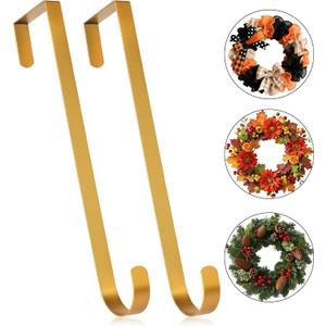 MCFULL 12 in Wreath Hangers for Front Door,Sturdy Metal Wreath Doors Hangers,Over The Door Hooks for Front Porch Decor,Gold Garland Hooks Holders for Halloween Christmas Decorations,2 Packs