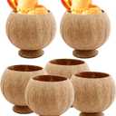 6 Pcs Natural Coconut Shell Cups, Hawaiian Theme Luau Party Cups Supplies, Coconut Cups for Party, Coffee shop, Ice Cream Store, Restaurant, Special Coconut Shell Cup Decoration,12oz