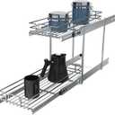 2 Tier Pull Out Cabinet Organizer, 9" W x 21" D Heavy-Duty Metal Sliding Drawer Shelf for Kitchen Cabinets, Chrome, Doesn't Include Door Fittings