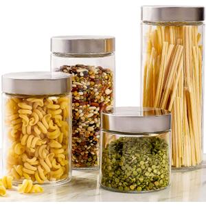 4pc Canister Sets for Kitchen Counter or Bathroom + Labels & Marker, Glass Cookie Jars with Airtight Lids - Food Storage Containers with Lids Airtight for Pantry - Flour, Sugar, Coffee, Cookies, etc.