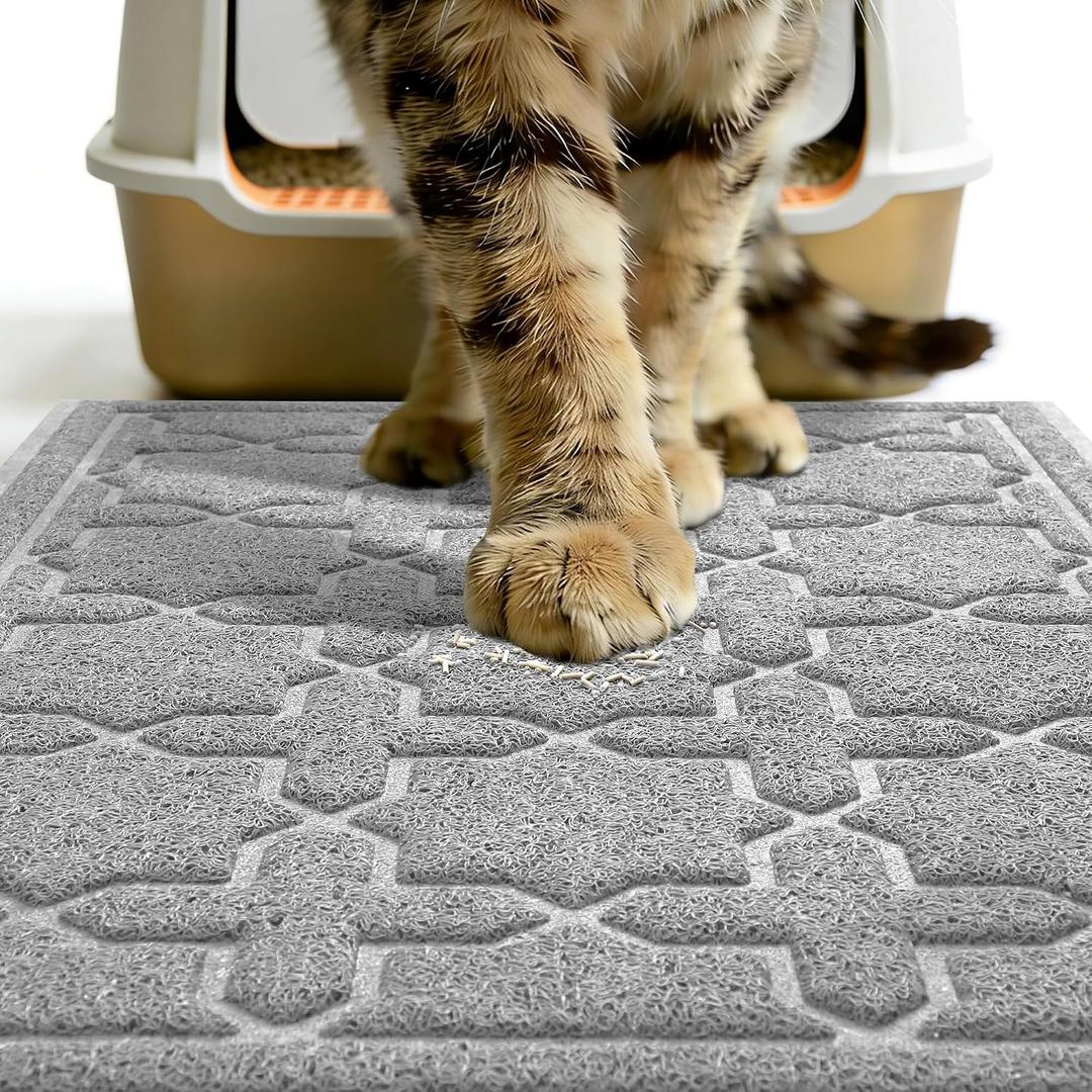 Yimobra Cat Litter Mat, Litter Trapping Waterproof Non Slip PVC Mat, Scatter Control Easy Clean for Litter Box, 24"x20", Grey