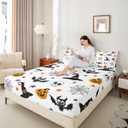 Bats Halloween Decoration Pumpkin Fitted Sheet Witch Hat Bed Sheets Spider Web Bedding Set Twin,Bones Galaxy Stars Sheets Cartoon Skeleton Spooky Spider Webs Halloween Decorations Indoor (Multi 04)